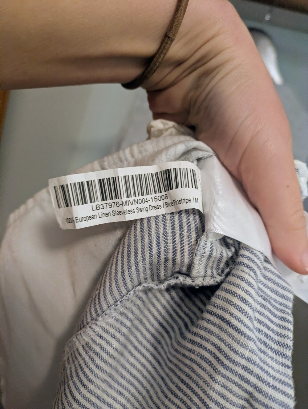 Quince 100% European linen sleeveless swing dress in blue pinstripe Size Medium - Picture 8 of 8
